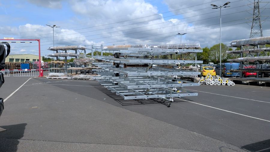 Stacked caravan chassis loaded for transport